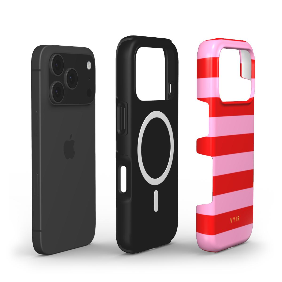 Horizontal Stripes, Red Blush - Shockproof MagSafe iPhone Case - VYIR