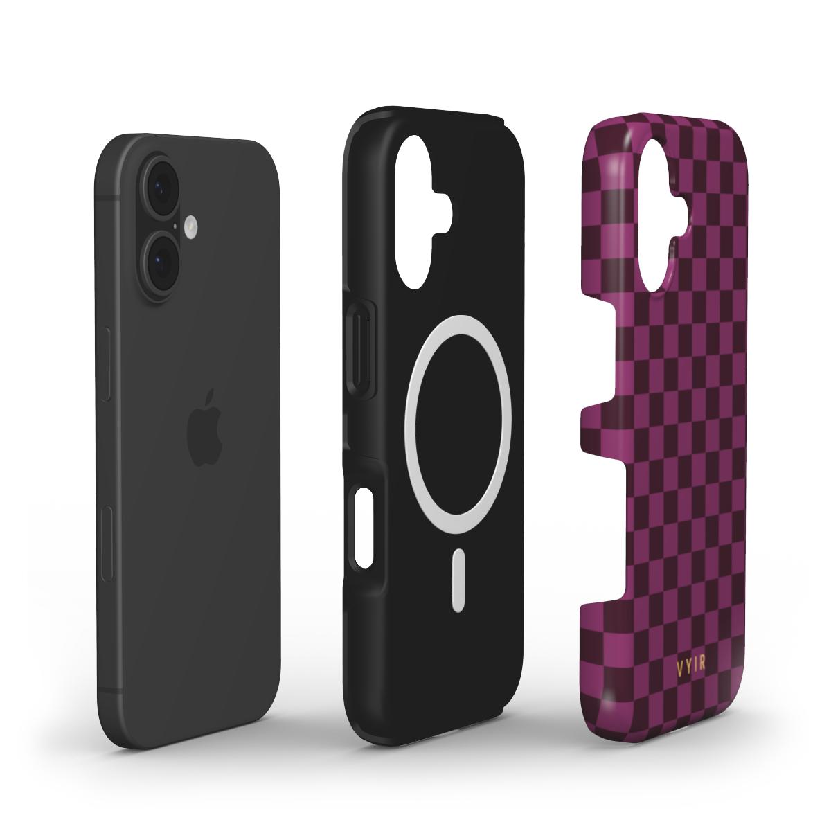 Tiny Checker, Burgundy - Shockproof MagSafe iPhone Case - VYIR