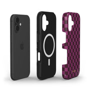 Tiny Checker, Burgundy - Shockproof MagSafe iPhone Case - VYIR