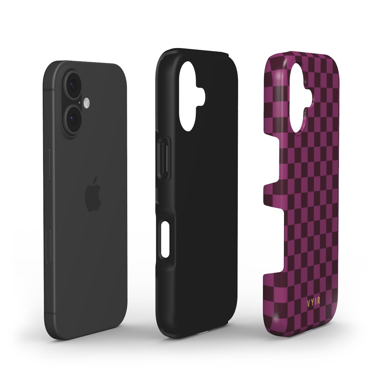 Tiny Checker, Burgundy - Shockproof Phone Case - VYIR