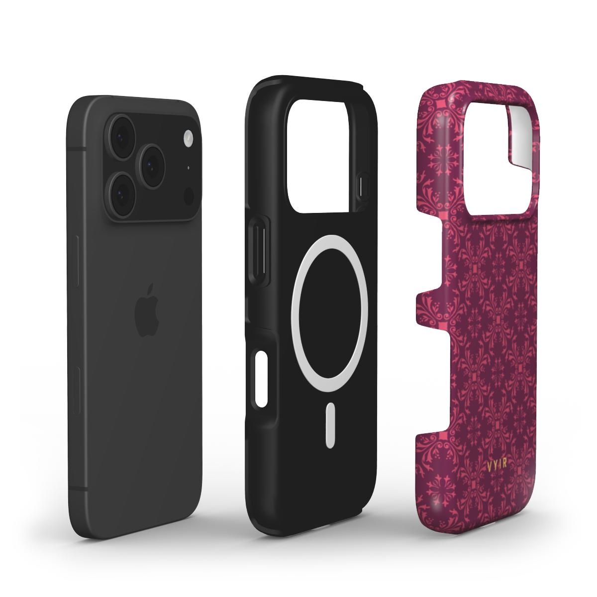 Ornate Bloom, Burgundy - Shockproof MagSafe iPhone Case - VYIR