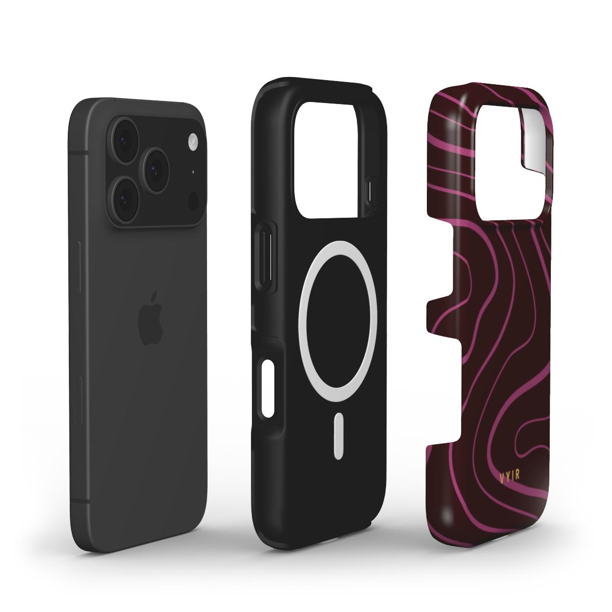 Swirl Lines, Burgundy - Shockproof MagSafe iPhone Case - VYIR