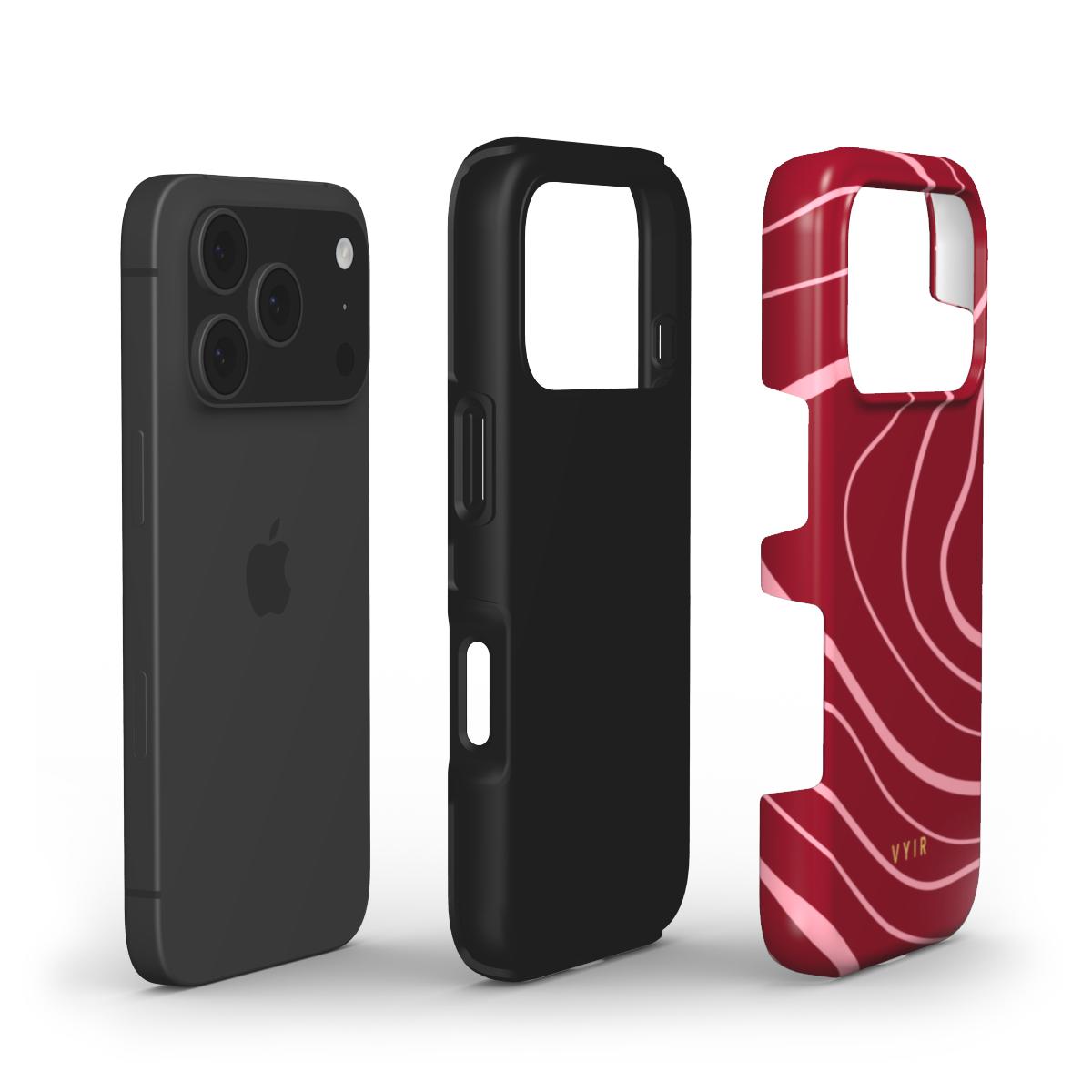 Swirl Lines, Pink & Red - Shockproof Phone Case - VYIR