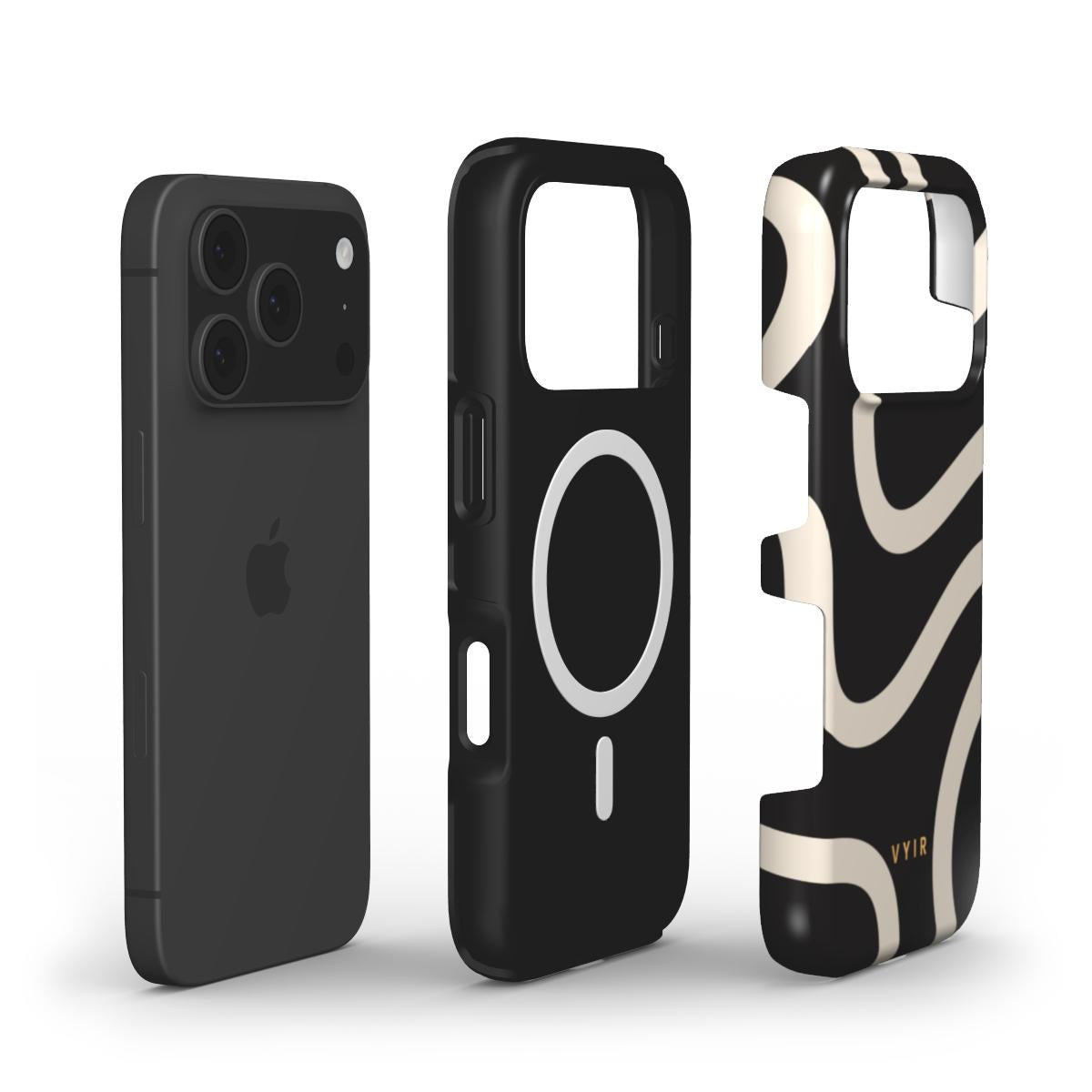 Swirl Lines, Black and Beige - Shockproof MagSafe iPhone Case - VYIR