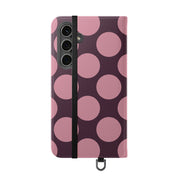 Samsung Galaxy S24 Plus Vegan Leather Wallet Case – Pink Plum Polka Dot Design - VYIR