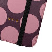 Samsung Galaxy S25 Vegan Leather Wallet Case – Pink Plum Polka Dot Design - VYIR