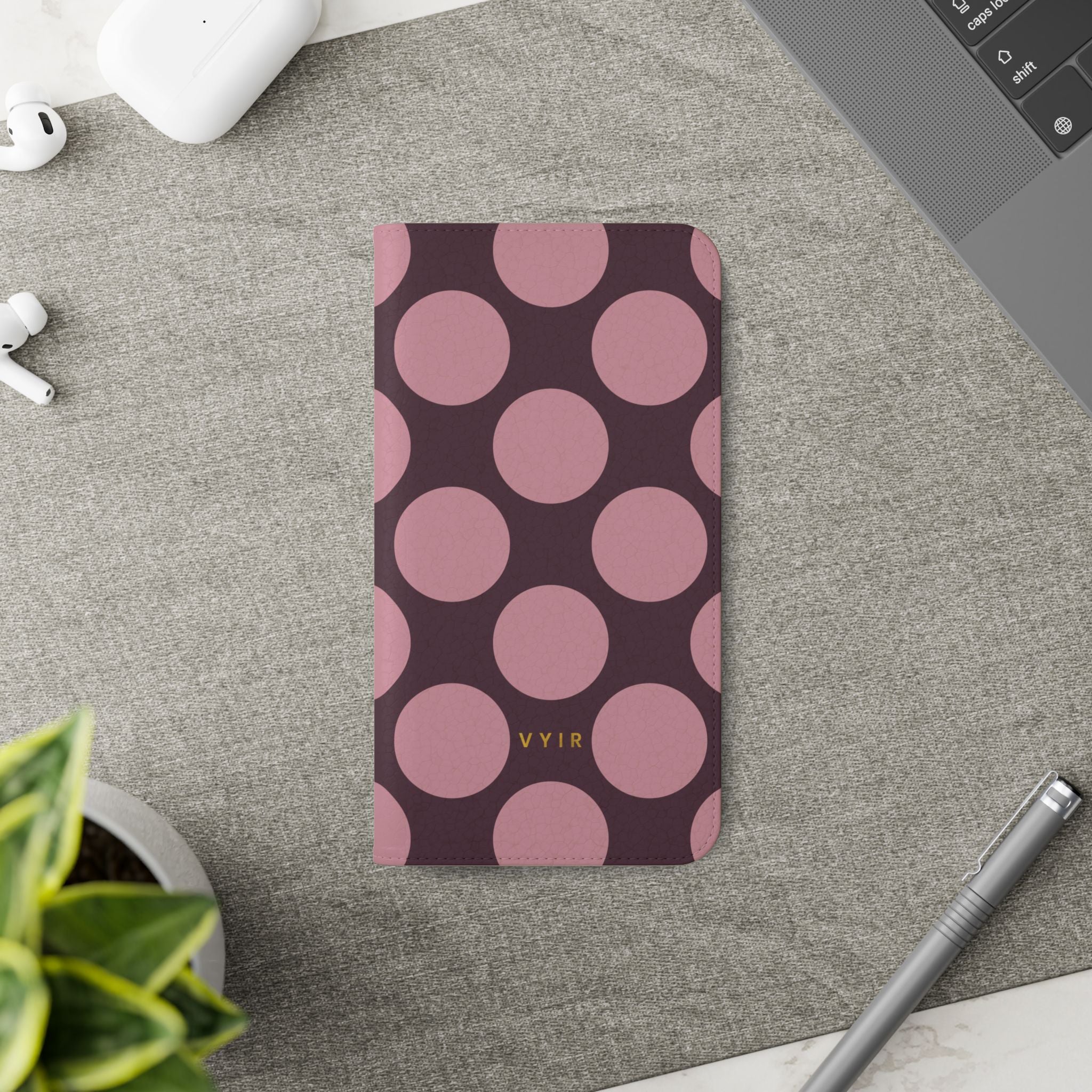 iPhone 11 Pro Max Vegan Leather Wallet Case – Pink Plum Polka Dot Design - VYIR