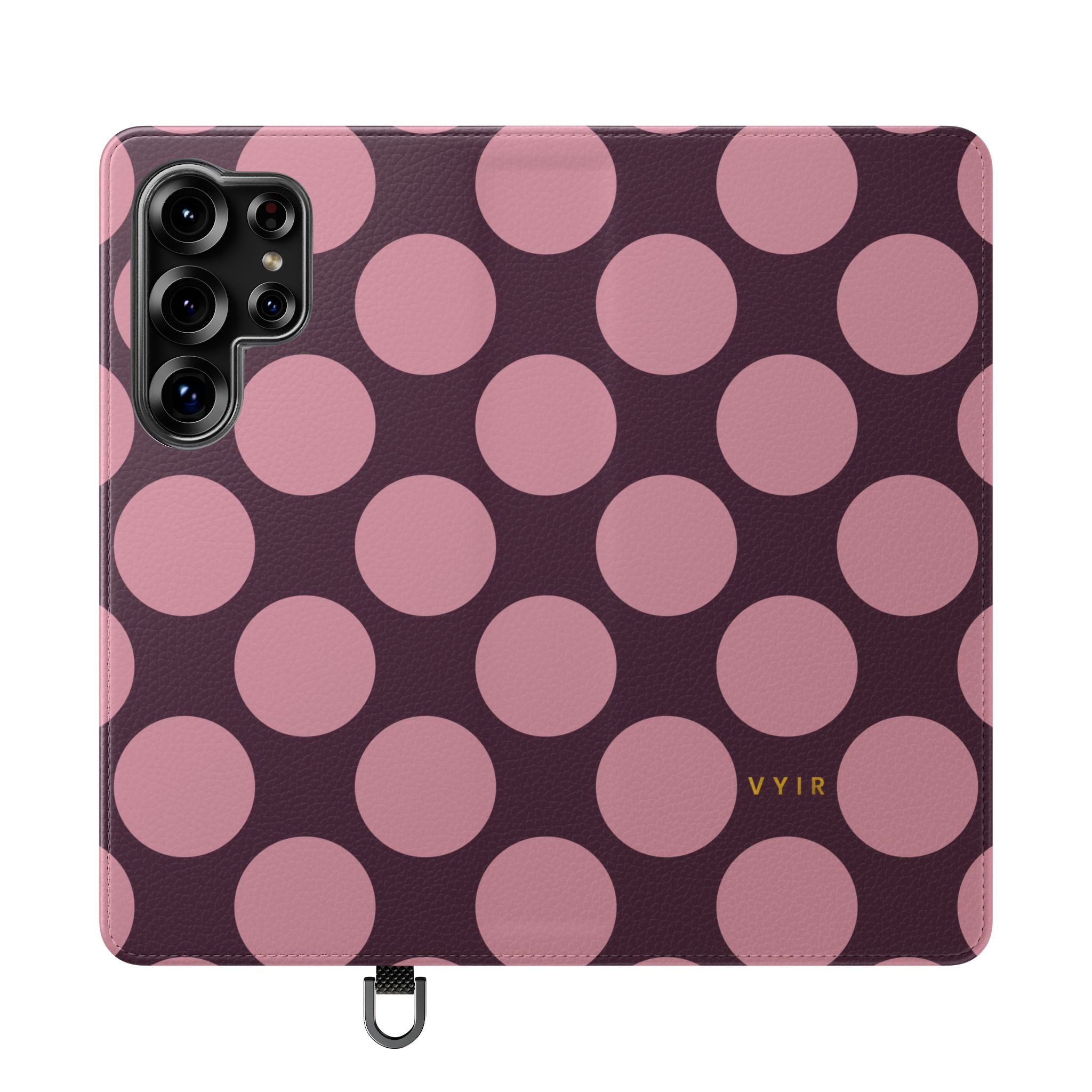 Samsung Galaxy S25 Ultra Vegan Leather Wallet Case – Pink Plum Polka Dot Design - VYIR