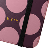 iPhone 14 Pro Max Vegan Leather Wallet Case – Pink Plum Polka Dot Design - VYIR
