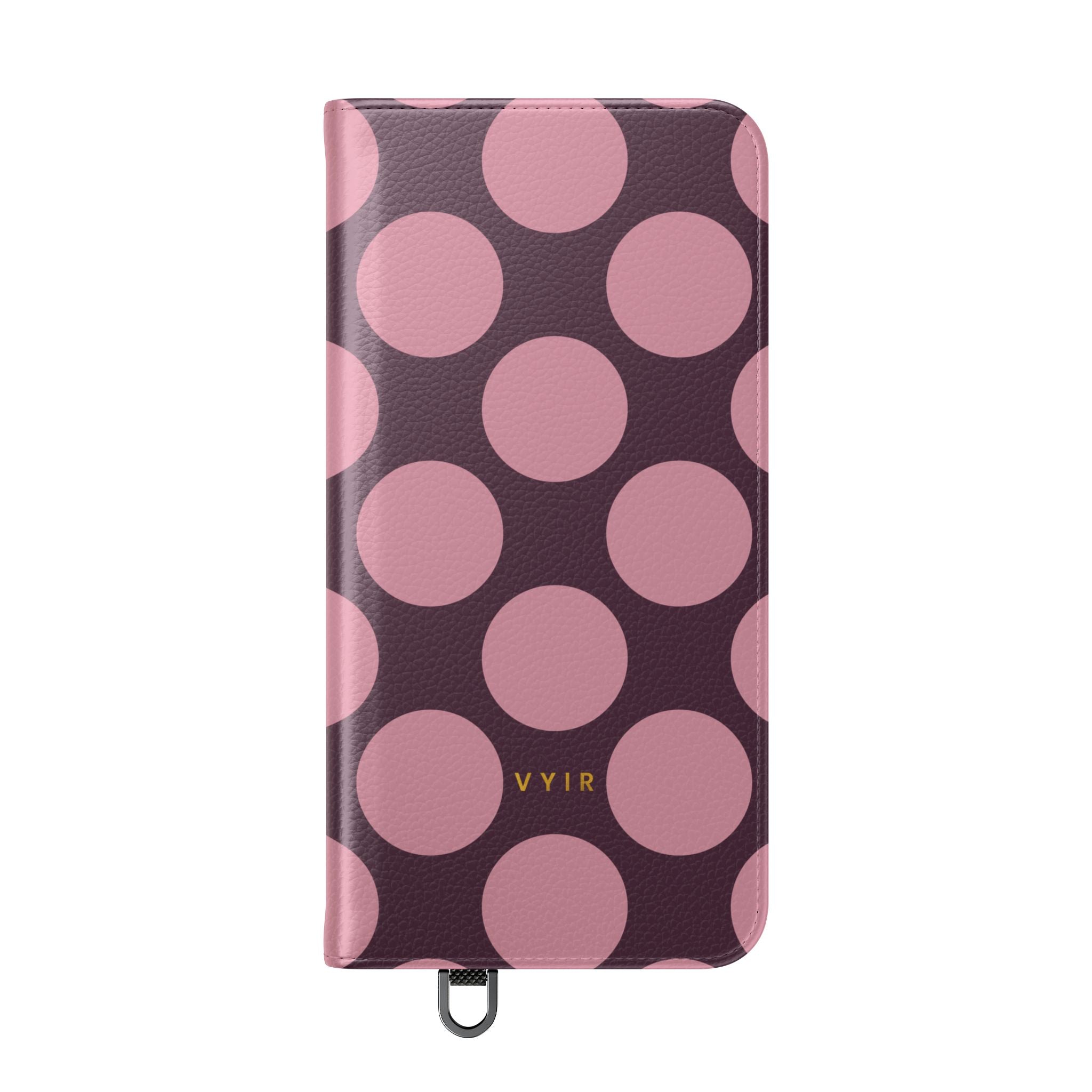 Samsung Galaxy S25 Plus Vegan Leather Wallet Case – Pink Plum Polka Dot Design - VYIR