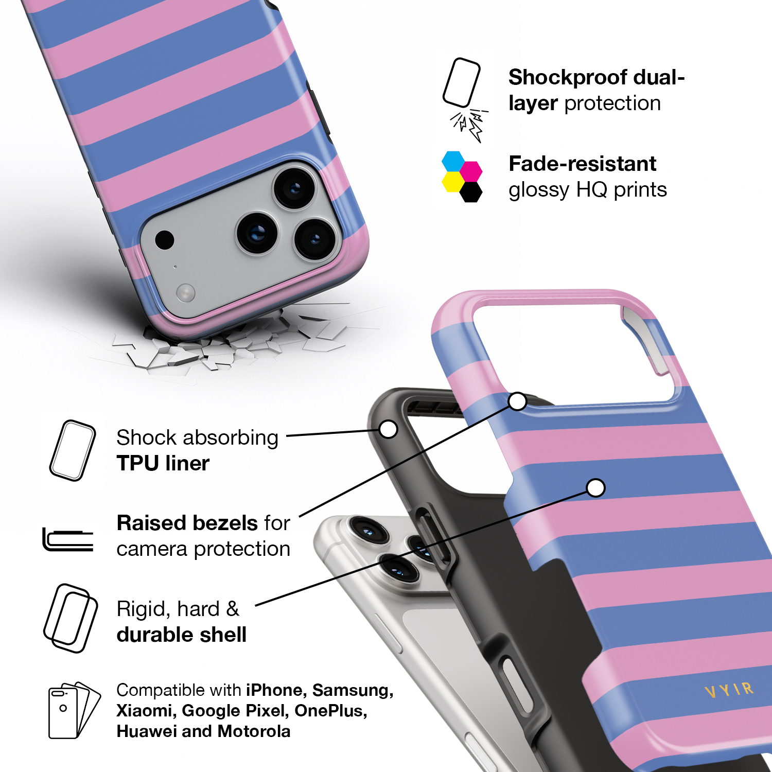 Horizontal Stripes, Periwinkle Dream - Shockproof Phone Case - VYIR