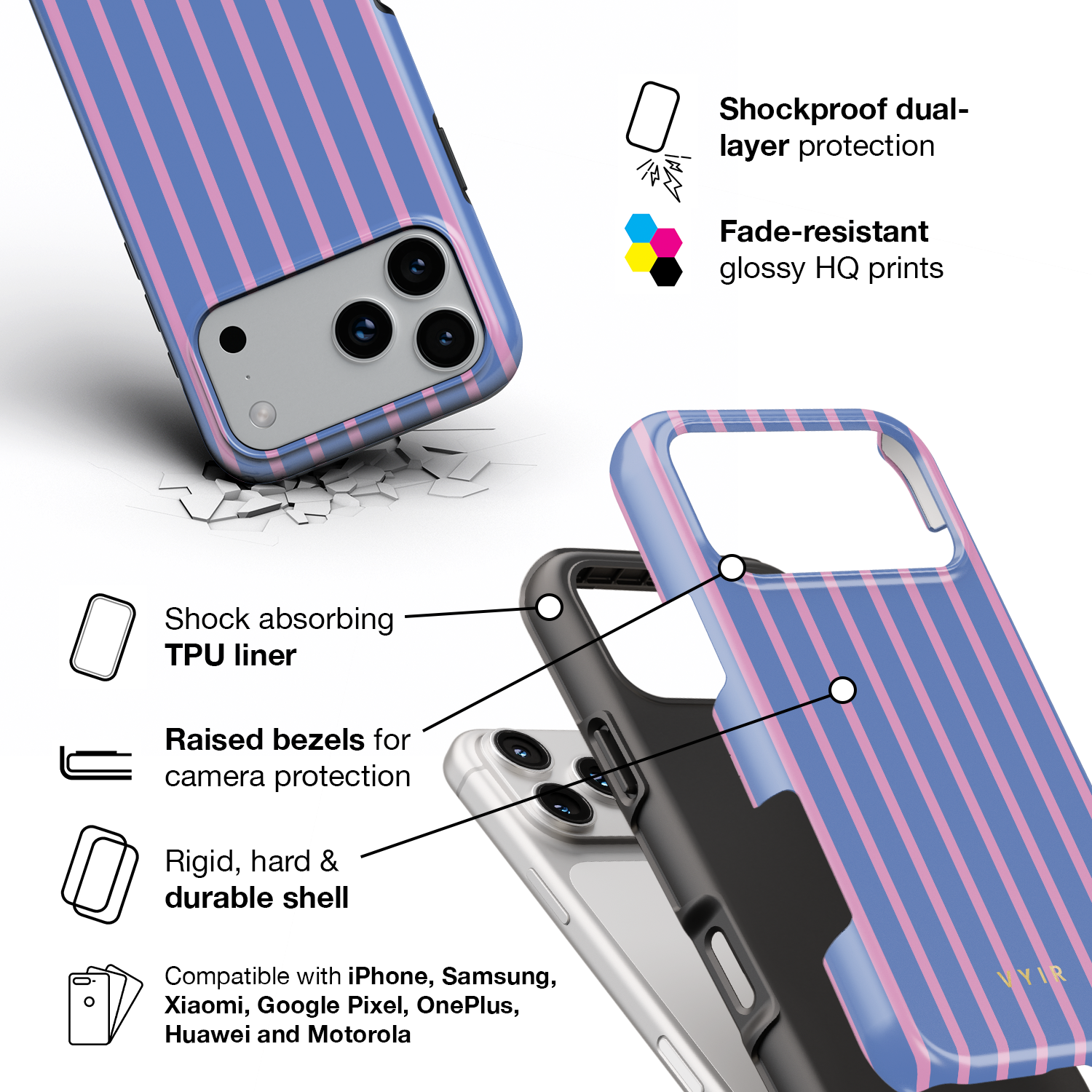 Vertical Stripes, Periwinkle Dream - Shockproof Phone Case - VYIR