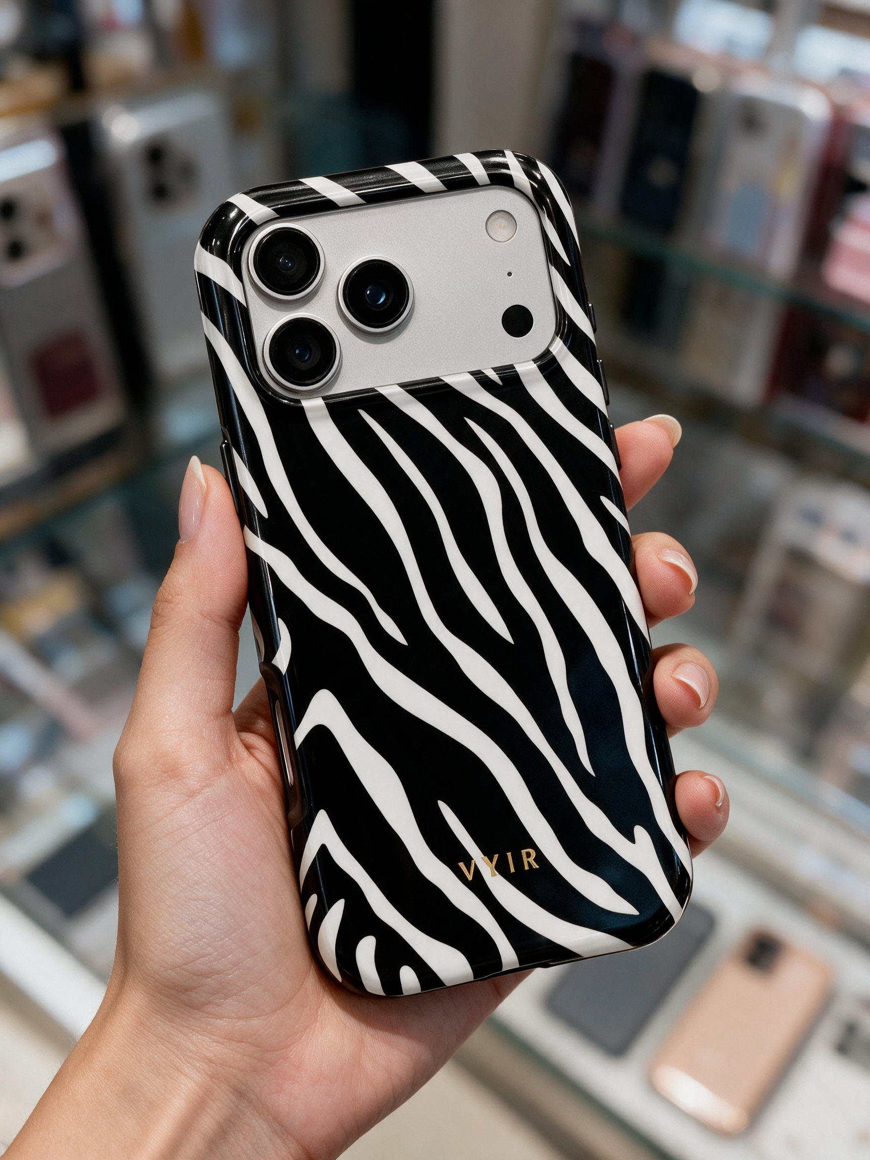 Zebra Luxe, mustavalkoinen - iskunkestävä MagSafe-iPhonekuori